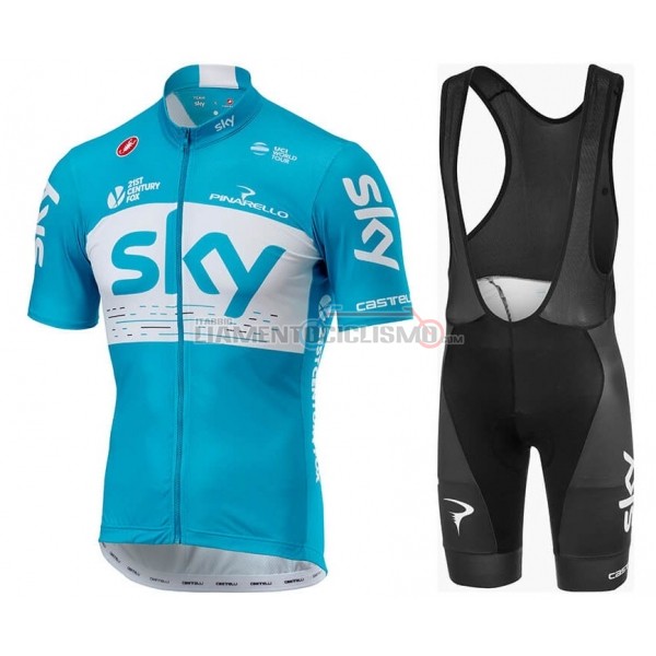 Abbigliamento Ciclismo Sky Manica Corta 2018 Blu Bianco